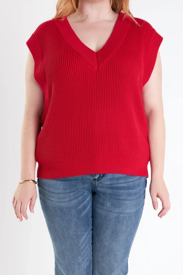 ENGLISH FACTORY Sweaters & Knits | Tops*- Plus Size V-neck Knit Sweater Vest RED