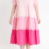 ENGLISH FACTORY Puff Sleeve | Tops*- Plus Size Colorblock Scallop Dress PINKMULTI