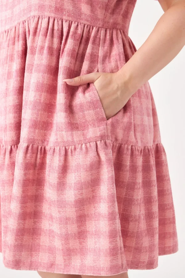 ENGLISH FACTORY Tweed Dresses | Tops*- Plus Size Tweed Babydoll Dress PINK
