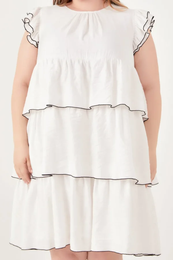 ENGLISH FACTORY Boho Dresses | Tops*- Plus Size Contrast Detail Babydoll Dress WHITE