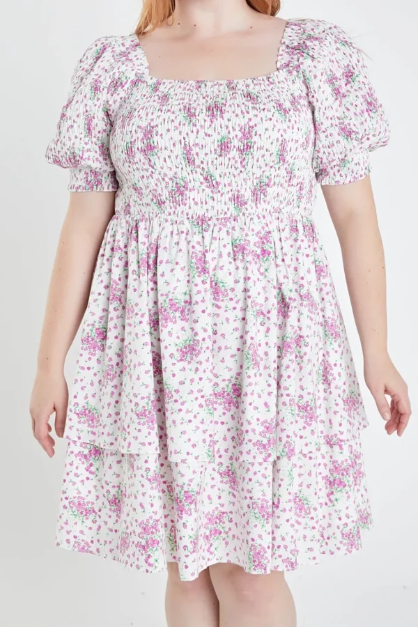 ENGLISH FACTORY Tops*- Plus Size Tiered Smocked Mini Dress LILAC