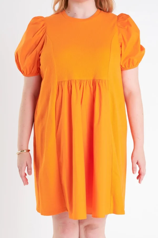 ENGLISH FACTORY Tops*- Plus Size Mixed Media Babydoll Mini Dress ORANGE