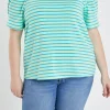 ENGLISH FACTORY Tops*- Plus Size Stripe Women Knit Shirt