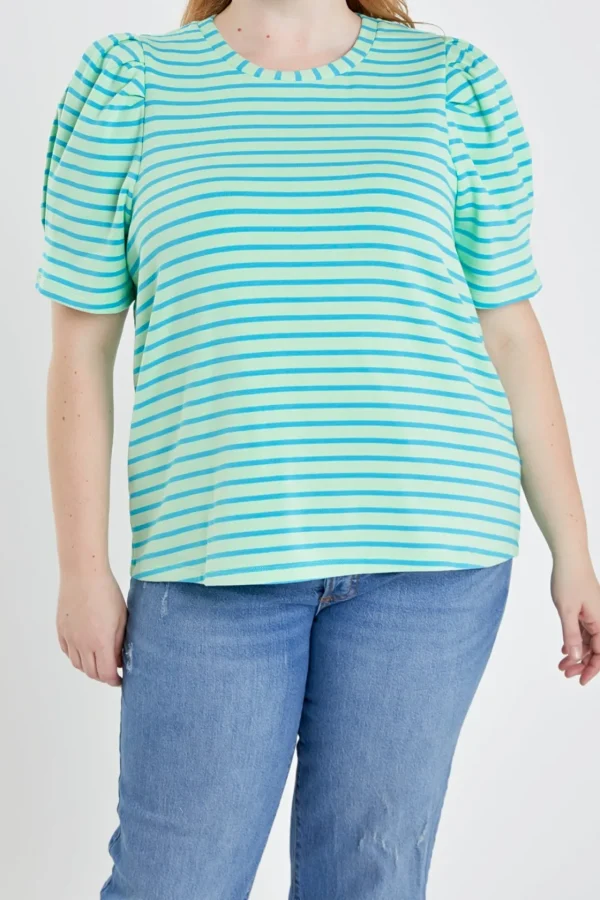 ENGLISH FACTORY Tops*- Plus Size Stripe Women Knit Shirt