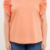 ENGLISH FACTORY Tops*- Plus Size Ruffle Sleeve Poplin Top