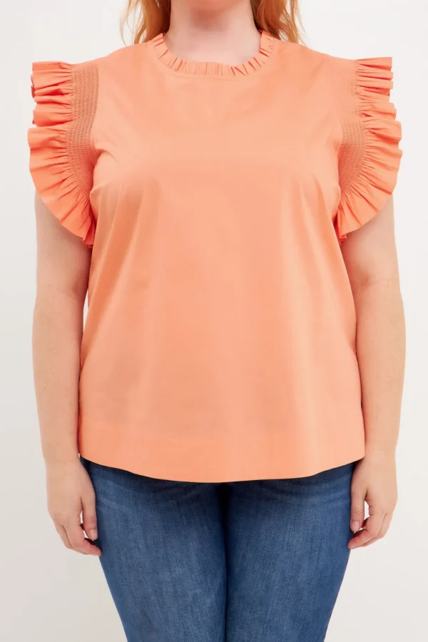 ENGLISH FACTORY Tops*- Plus Size Ruffle Sleeve Poplin Top