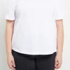 ENGLISH FACTORY Tops*- Plus Size Short Puff Sleeve Knit Top WHITE