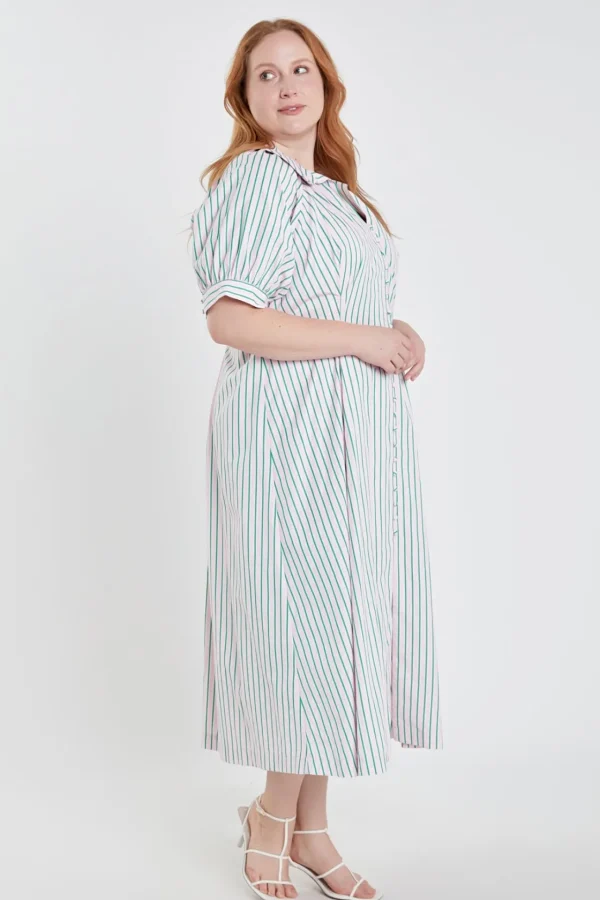 ENGLISH FACTORY Tops*- Plus Size Stripe Shirt Midi Dress PINK/GREEN