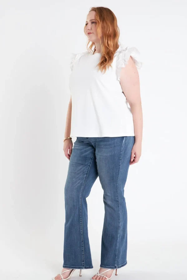 ENGLISH FACTORY Tops*- Plus Size Mixed Media Ruffle Detail T-Shirt