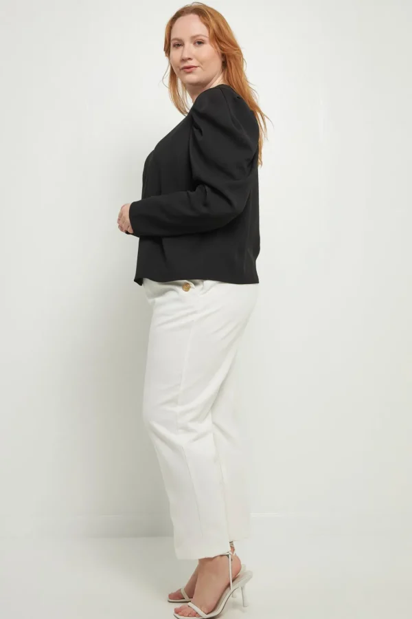 ENGLISH FACTORY Tops*- Plus Size Puff Long Sleeve Top BLACK