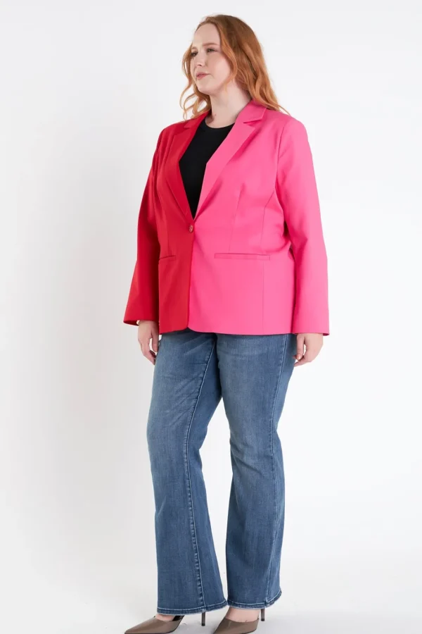 ENGLISH FACTORY Blazers | Tops*- Plus Size Color Block Blazer REDFUCHSIA