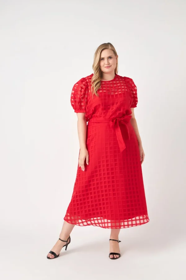 ENGLISH FACTORY Skirts | Tops*- Plus Size Plaid Organza Fit & Flare Midi Skirt