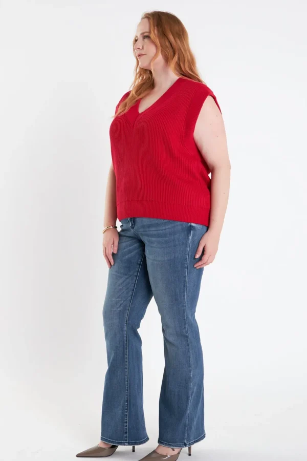 ENGLISH FACTORY Sweaters & Knits | Tops*- Plus Size V-neck Knit Sweater Vest RED