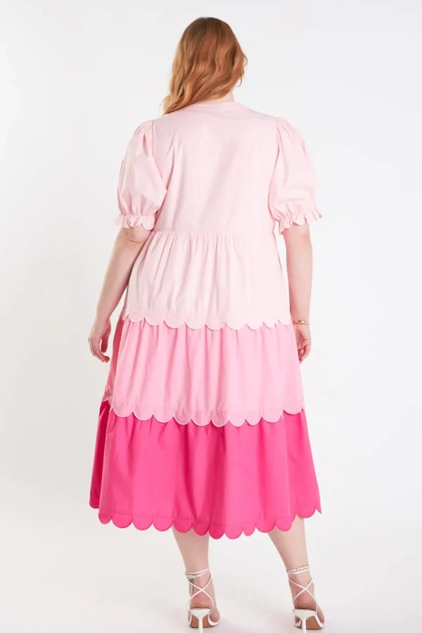ENGLISH FACTORY Puff Sleeve | Tops*- Plus Size Colorblock Scallop Dress PINKMULTI