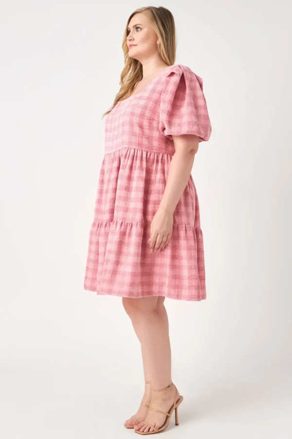 ENGLISH FACTORY Tweed Dresses | Tops*- Plus Size Tweed Babydoll Dress PINK
