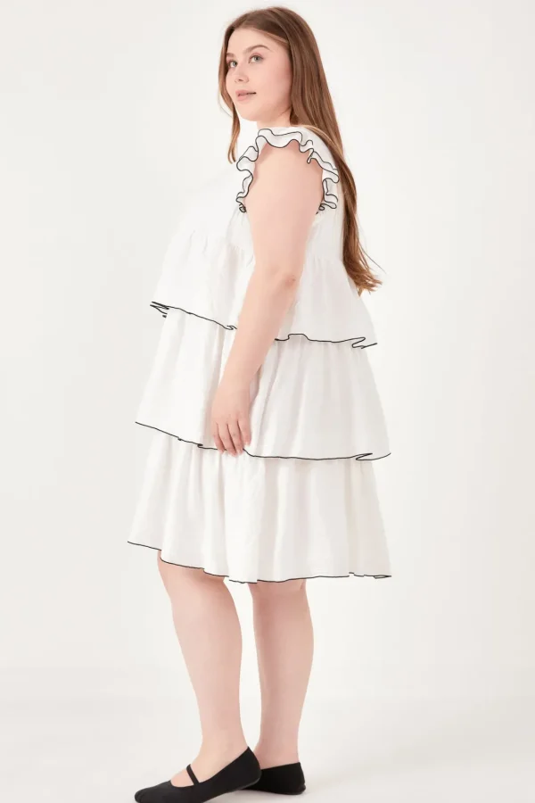 ENGLISH FACTORY Boho Dresses | Tops*- Plus Size Contrast Detail Babydoll Dress WHITE