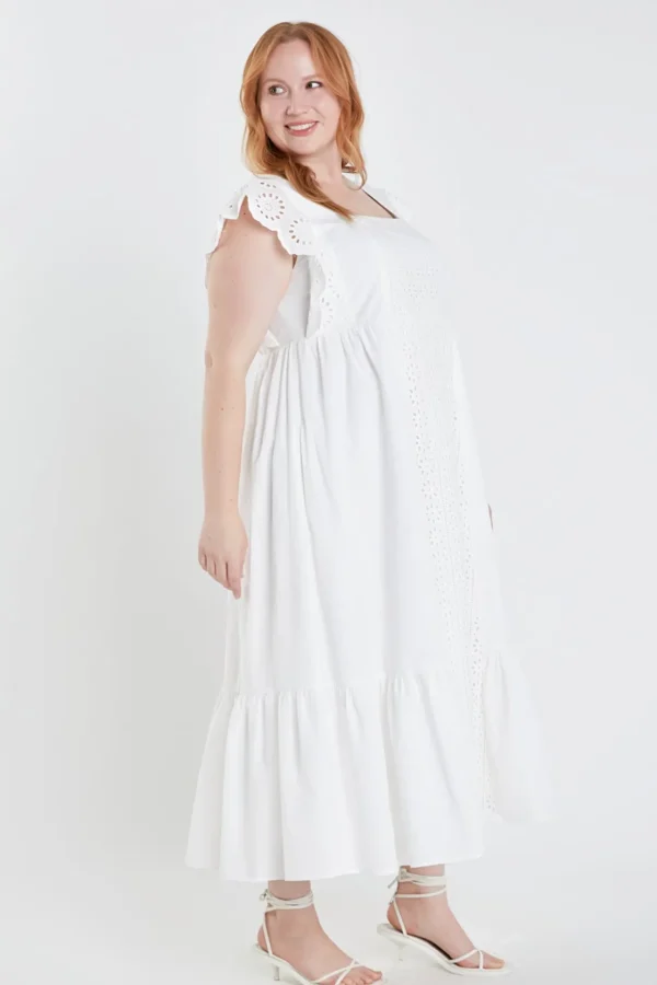 ENGLISH FACTORY Tops*- Plus Size Eyelet Maxi Dress WHITE