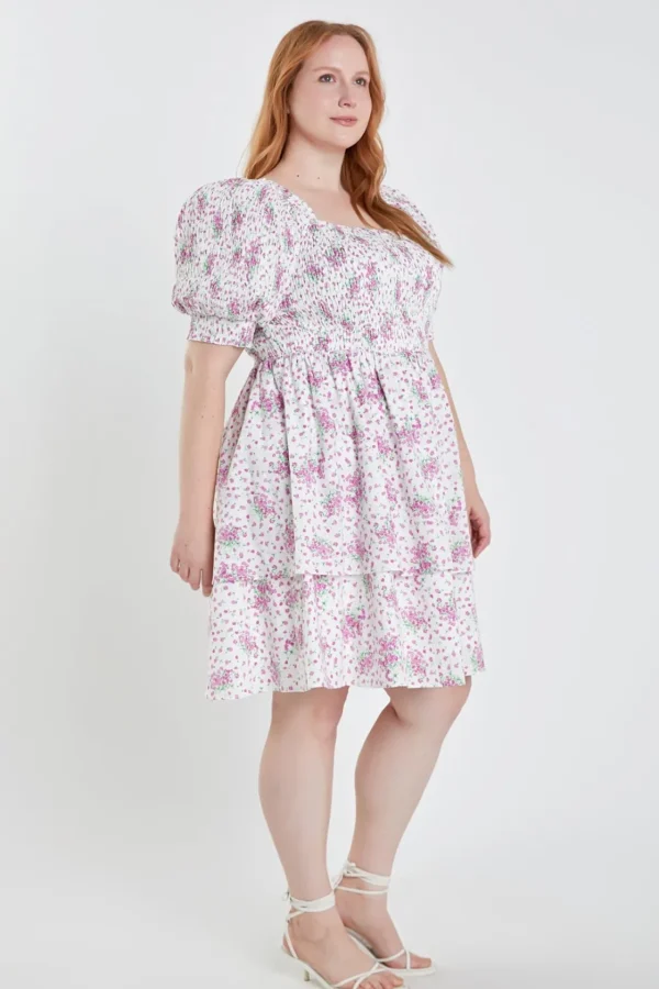 ENGLISH FACTORY Tops*- Plus Size Tiered Smocked Mini Dress LILAC