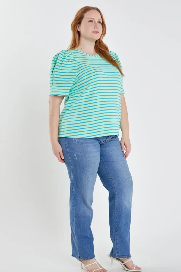 ENGLISH FACTORY Tops*- Plus Size Stripe Women Knit Shirt