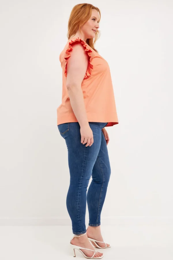 ENGLISH FACTORY Tops*- Plus Size Ruffle Sleeve Poplin Top