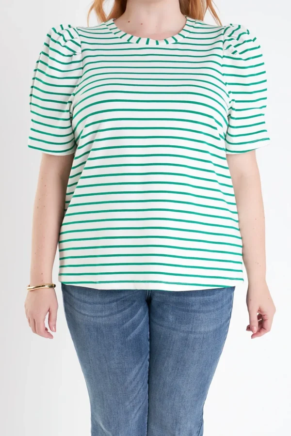 ENGLISH FACTORY Tops*- Plus Size Stripe Women Knit Shirt
