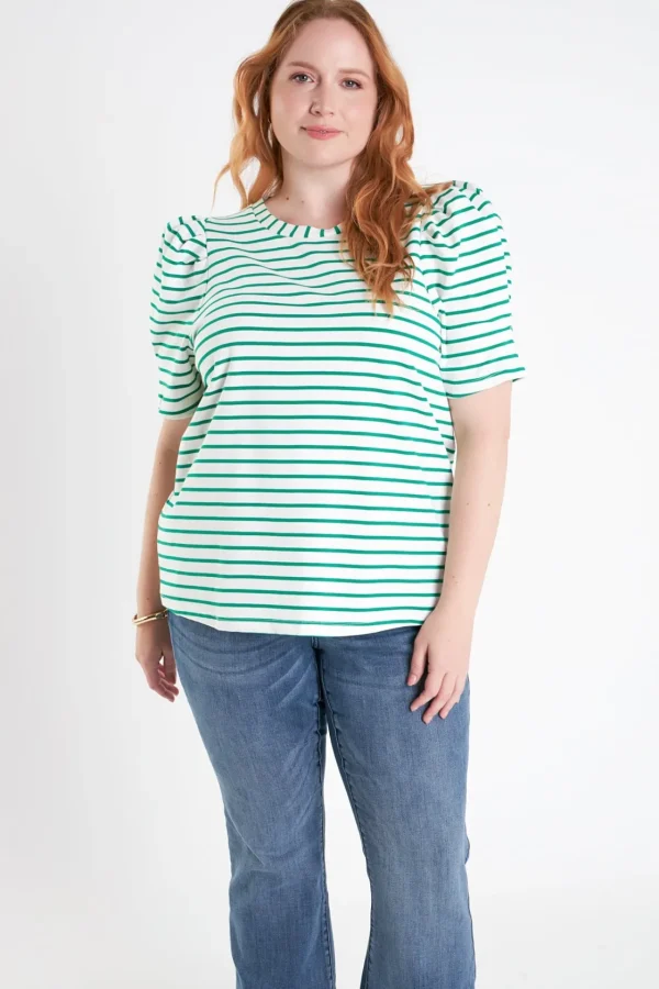 ENGLISH FACTORY Tops*- Plus Size Stripe Women Knit Shirt