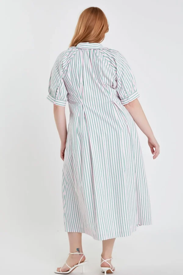 ENGLISH FACTORY Tops*- Plus Size Stripe Shirt Midi Dress PINK/GREEN