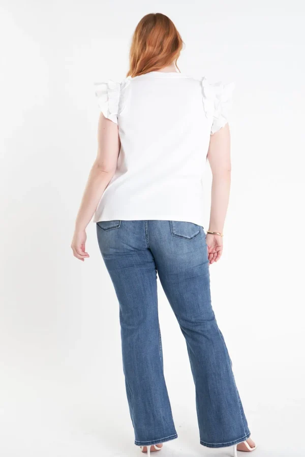 ENGLISH FACTORY Tops*- Plus Size Mixed Media Ruffle Detail T-Shirt