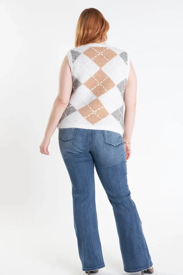 ENGLISH FACTORY Tops*- Plus Size Argyle Knit Vest WHITE