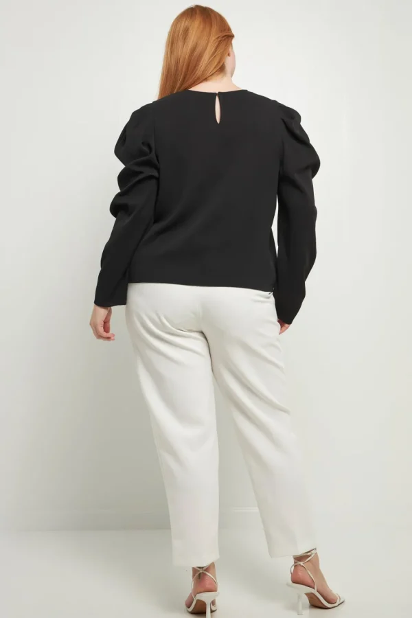 ENGLISH FACTORY Tops*- Plus Size Puff Long Sleeve Top BLACK