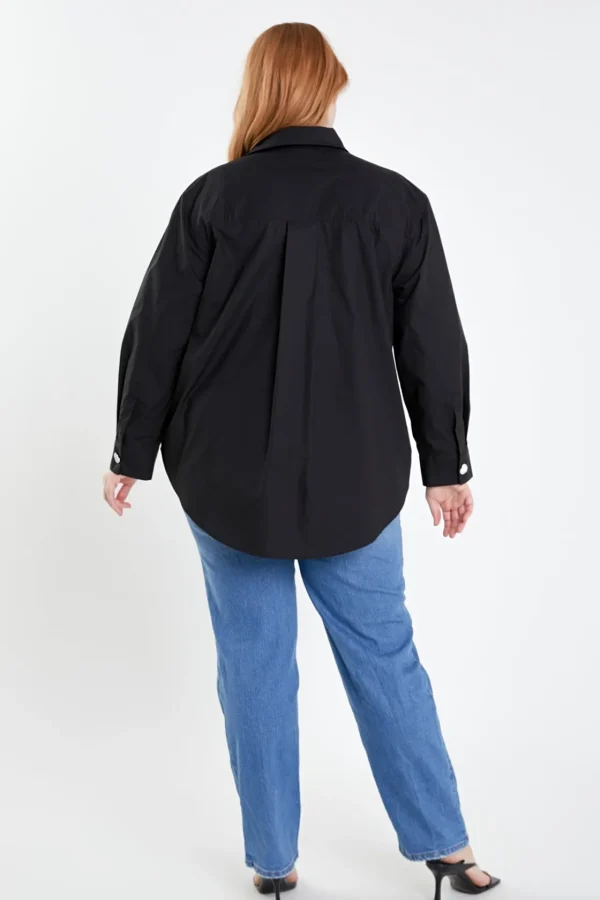 ENGLISH FACTORY Shirts & Blouses | Tops*- Plus Size Oversize Collared Shirt BLACK