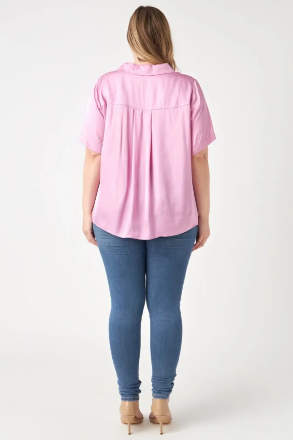 ENGLISH FACTORY Shirts & Blouses | Tops*- Plus Size Satin Short Sleeve Shirt PINK