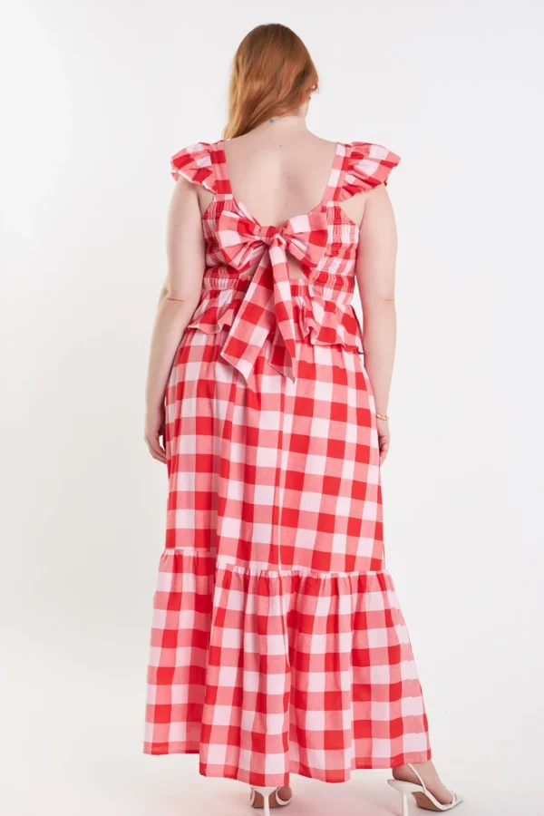 ENGLISH FACTORY Skirts | Tops*- Plus Size Gingham Midi Skirt PINK/RED