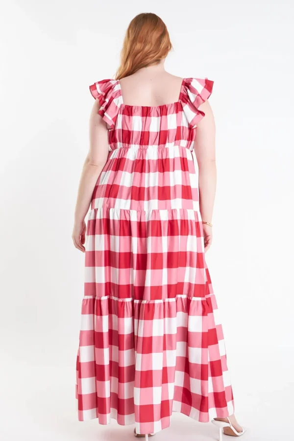 ENGLISH FACTORY Tops*- Plus Size Gingham Maxi Dress RED/WHITE
