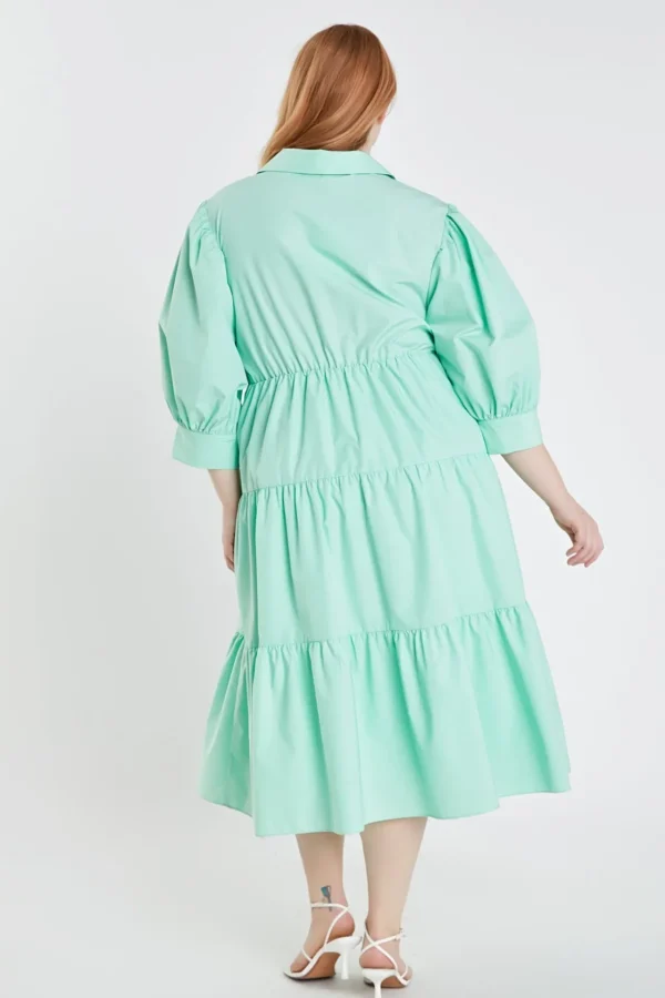ENGLISH FACTORY Puff Sleeve | Tops*- Plus Size V-neckline Puff Sleeve Midi Dress MINT