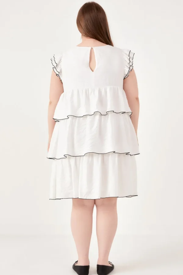 ENGLISH FACTORY Boho Dresses | Tops*- Plus Size Contrast Detail Babydoll Dress WHITE