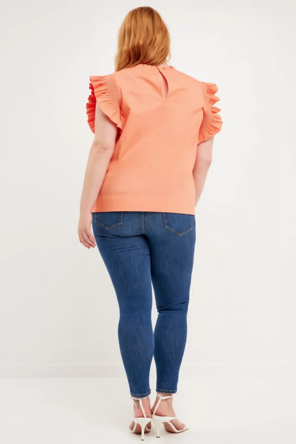 ENGLISH FACTORY Tops*- Plus Size Ruffle Sleeve Poplin Top