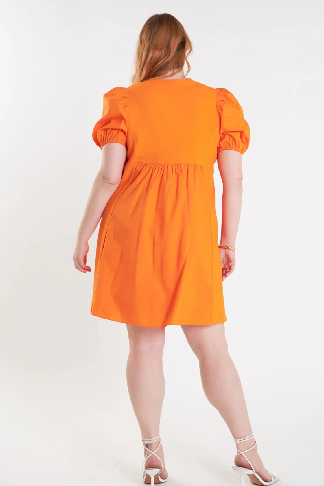 english_factory__plus_siz_2.webp ENGLISH FACTORY Tops*- Plus Size Mixed Media Babydoll Mini Dress ORANGE