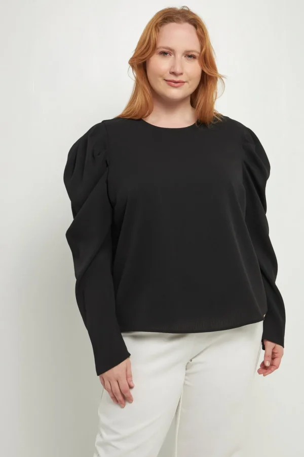 ENGLISH FACTORY Tops*- Plus Size Puff Long Sleeve Top BLACK