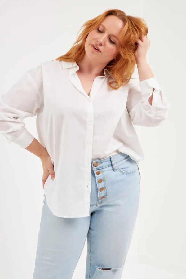 ENGLISH FACTORY Shirts & Blouses | Tops*- Plus Size Oversized Linen Shirts WHITE