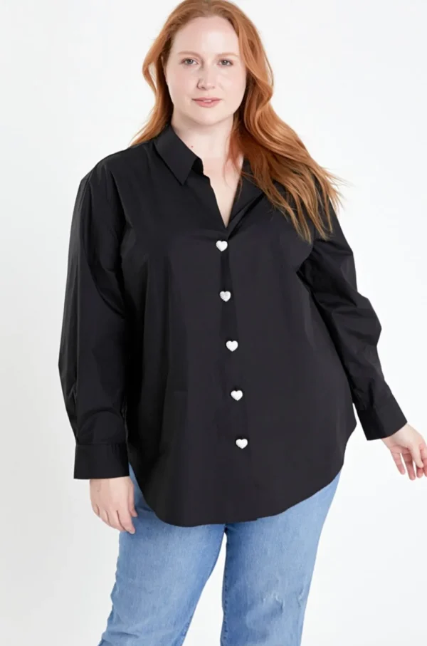 ENGLISH FACTORY Shirts & Blouses | Tops*- Plus Size Oversize Collared Shirt BLACK