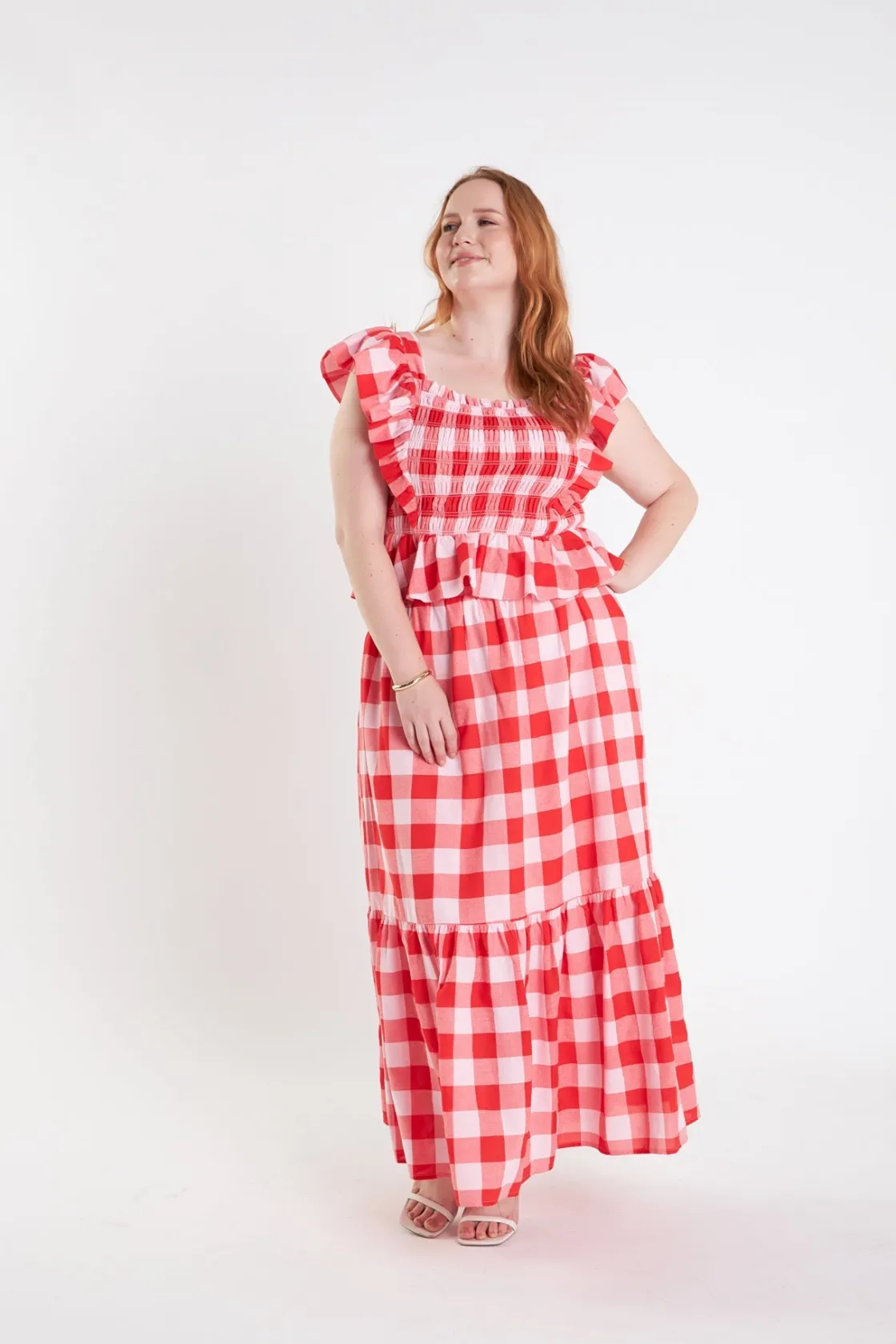 english_factory__plus_siz_3-27.webp ENGLISH FACTORY Skirts | Tops*- Plus Size Gingham Midi Skirt PINK/RED