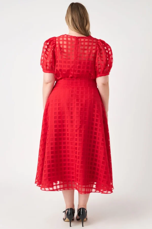 ENGLISH FACTORY Skirts | Tops*- Plus Size Plaid Organza Fit & Flare Midi Skirt