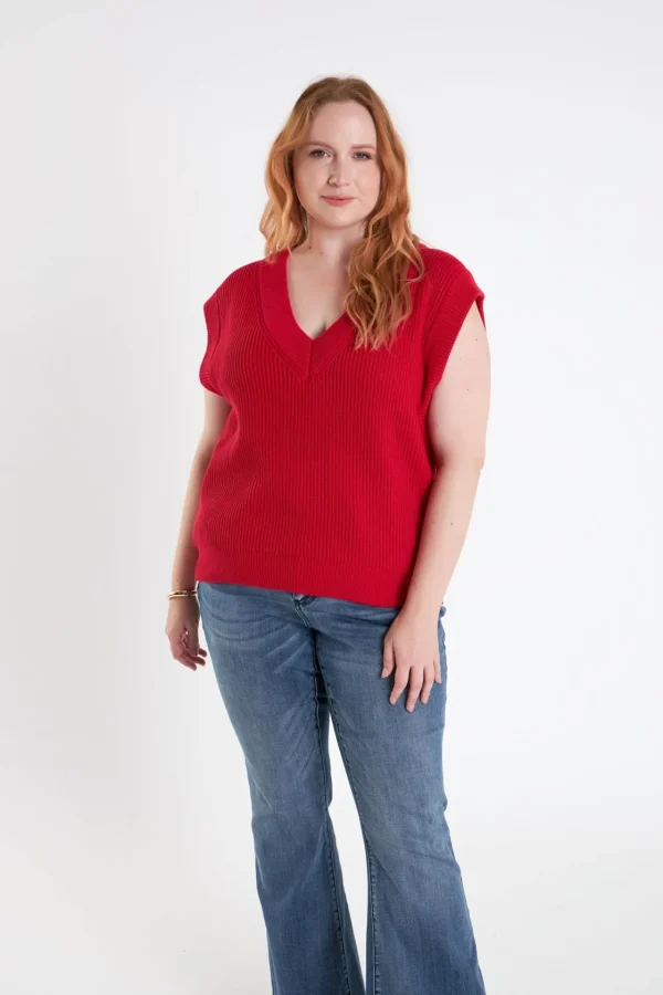 ENGLISH FACTORY Sweaters & Knits | Tops*- Plus Size V-neck Knit Sweater Vest RED