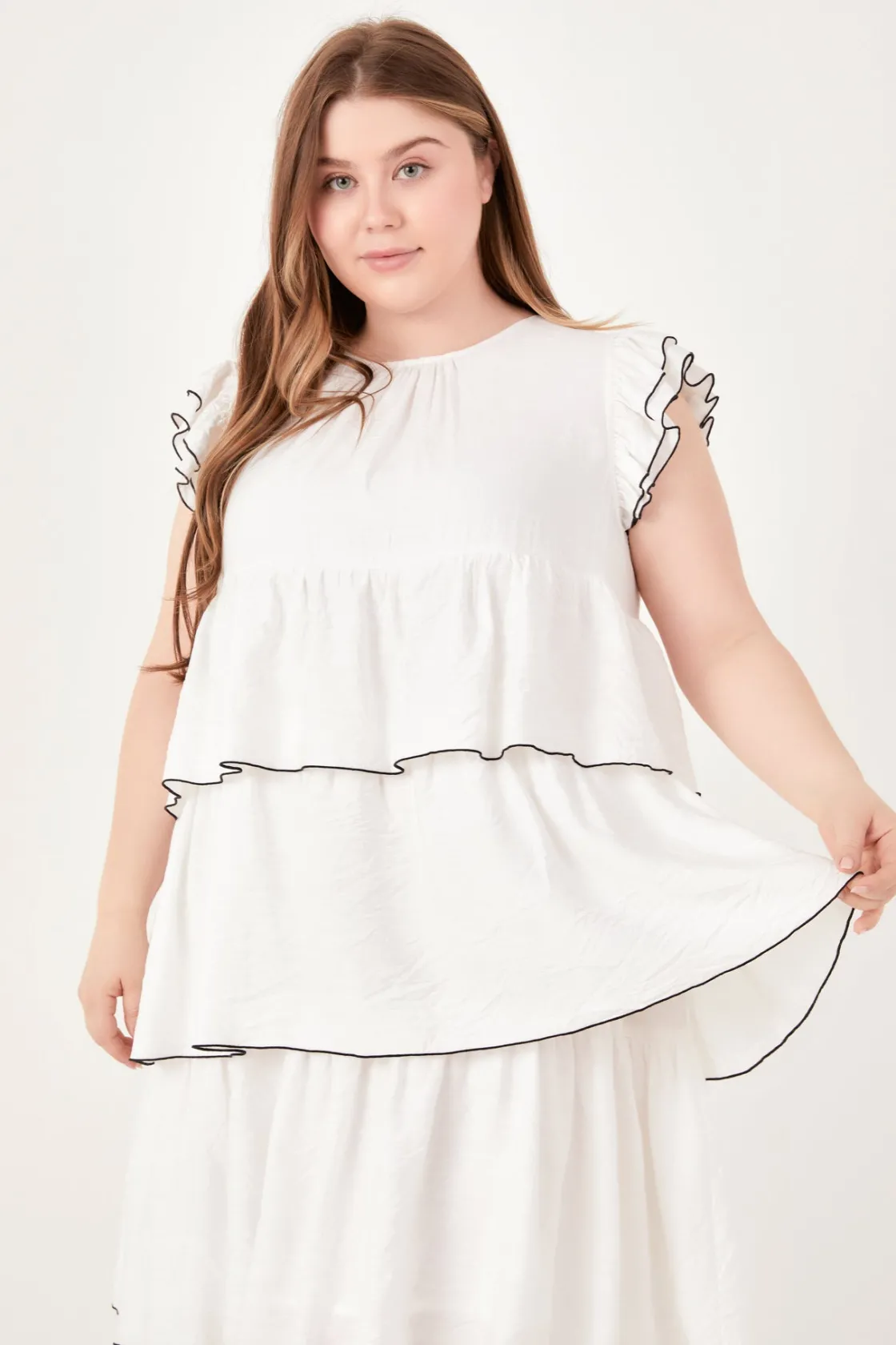 english_factory__plus_siz_3-35.webp ENGLISH FACTORY Boho Dresses | Tops*- Plus Size Contrast Detail Babydoll Dress WHITE