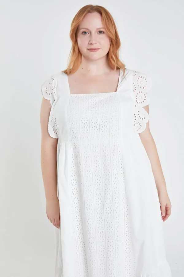 ENGLISH FACTORY Tops*- Plus Size Eyelet Maxi Dress WHITE