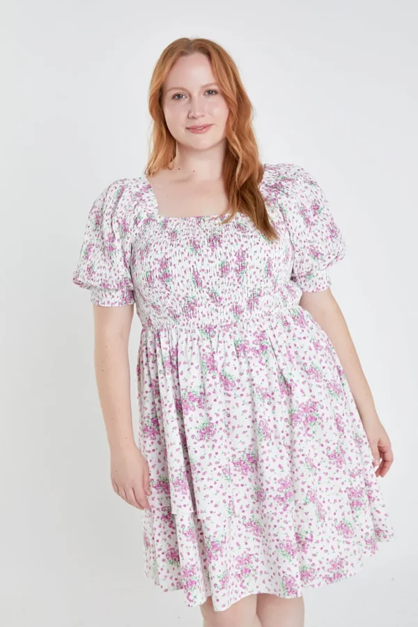 ENGLISH FACTORY Tops*- Plus Size Tiered Smocked Mini Dress LILAC