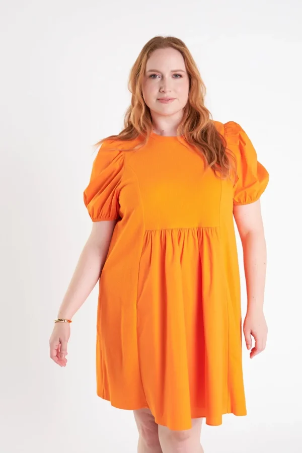 ENGLISH FACTORY Tops*- Plus Size Mixed Media Babydoll Mini Dress ORANGE