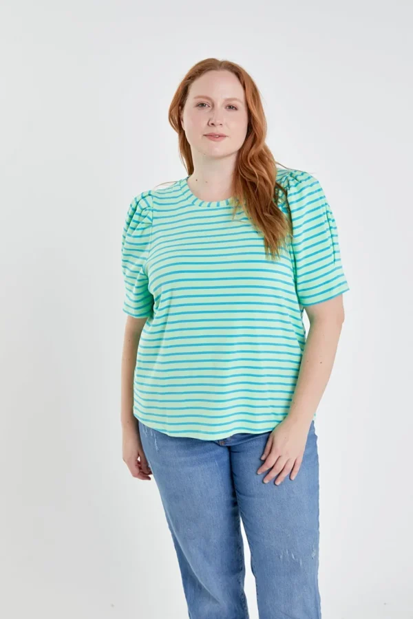 ENGLISH FACTORY Tops*- Plus Size Stripe Women Knit Shirt