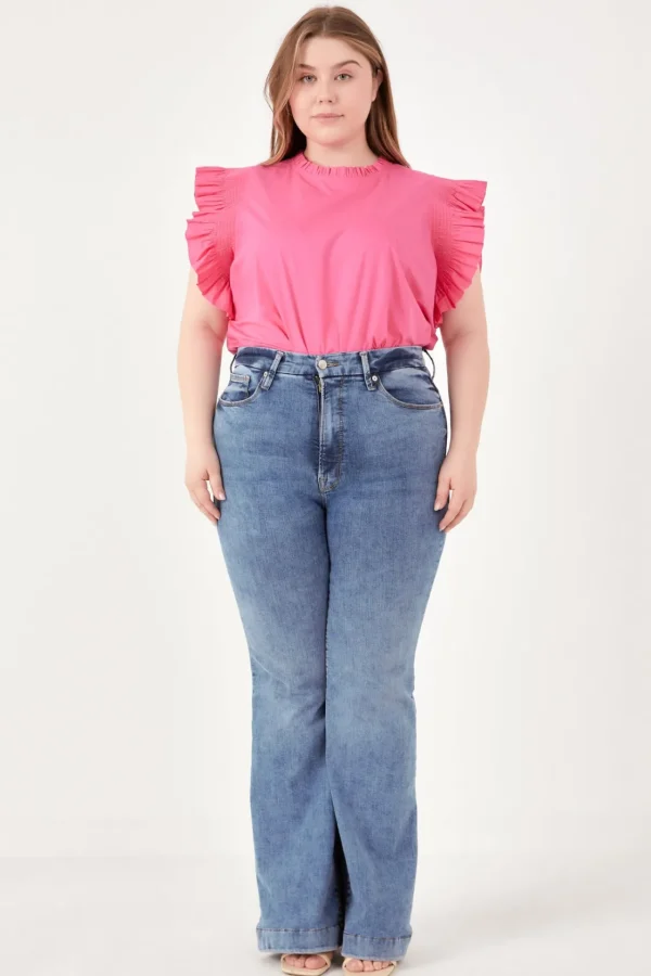 ENGLISH FACTORY Tops*- Plus Size Ruffle Sleeve Poplin Top